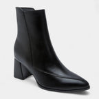 Ankle-High Pointed-Toe Women's Boots with Block Heel and Zig-Zag Stitching for Casual or Dressy Occasions