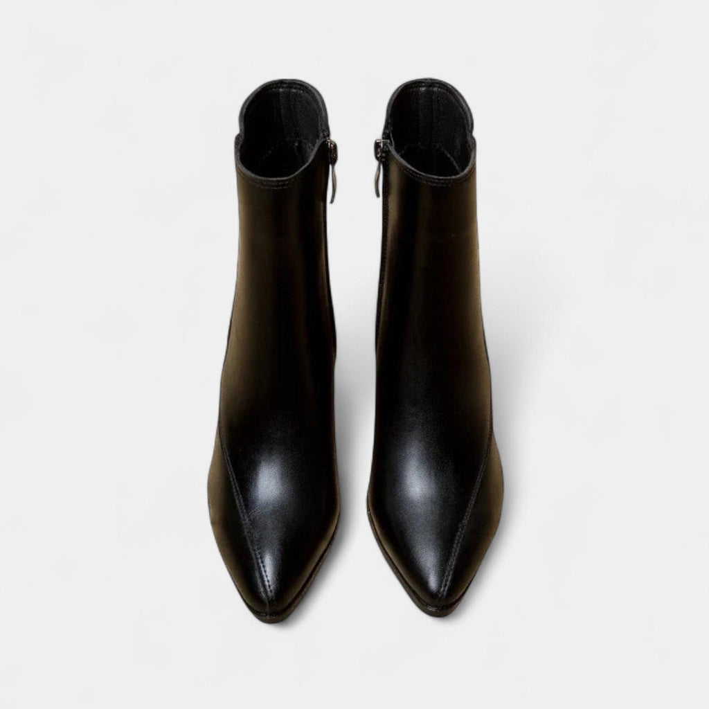 Ankle-High Pointed-Toe Women's Boots with Block Heel and Zig-Zag Stitching for Casual or Dressy Occasions