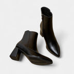 Ankle-High Pointed-Toe Women's Boots with Block Heel and Zig-Zag Stitching for Casual or Dressy Occasions