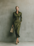 Army Green Cotton Blended Maxi Dress Women UK – Wedding Guest Garden Party Evening Gown, Cocktail Attire