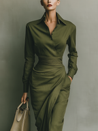 Army Green Cotton Blended Maxi Dress Women UK – Wedding Guest Garden Party Evening Gown, Cocktail Attire