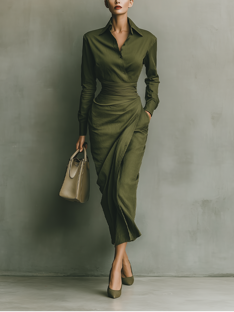 Army Green Cotton Blended Maxi Dress Women UK – Wedding Guest Garden Party Evening Gown, Cocktail Attire