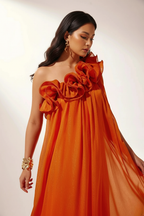 Asymmetric One-Shoulder Floral Evening Gown for Formal Events - Elegant Dress in Lightweight Fabric
