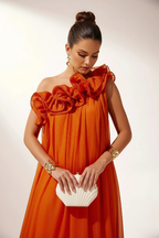 Asymmetric One-Shoulder Floral Evening Gown for Formal Events - Elegant Dress in Lightweight Fabric