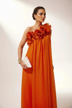 Asymmetric One-Shoulder Floral Evening Gown for Formal Events - Elegant Dress in Lightweight Fabric