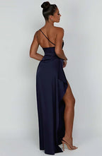 Asymmetric Slit Maxi Evening Dress for Women - Warm-Season Party Wear