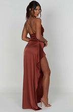 Asymmetric Slit Maxi Evening Dress for Women - Warm-Season Party Wear