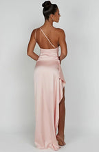 Asymmetric Slit Maxi Evening Dress for Women - Warm-Season Party Wear
