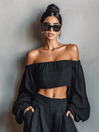 Beige Linen Blend Strapless Blouse and Wide-leg Trousers Set Women UK – Summer Outfit Brunch Holiday Outfit