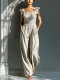 Beige & White Striped Linen-Blend Jumpsuit Women UK – Smart Casual Holiday Wear Cocktail