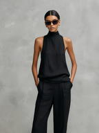 Black Cotton And Linen Trouser Suit Women UK – Sleeveless Top & Trousers Set, Smart Casual Brunch Holiday Outfit