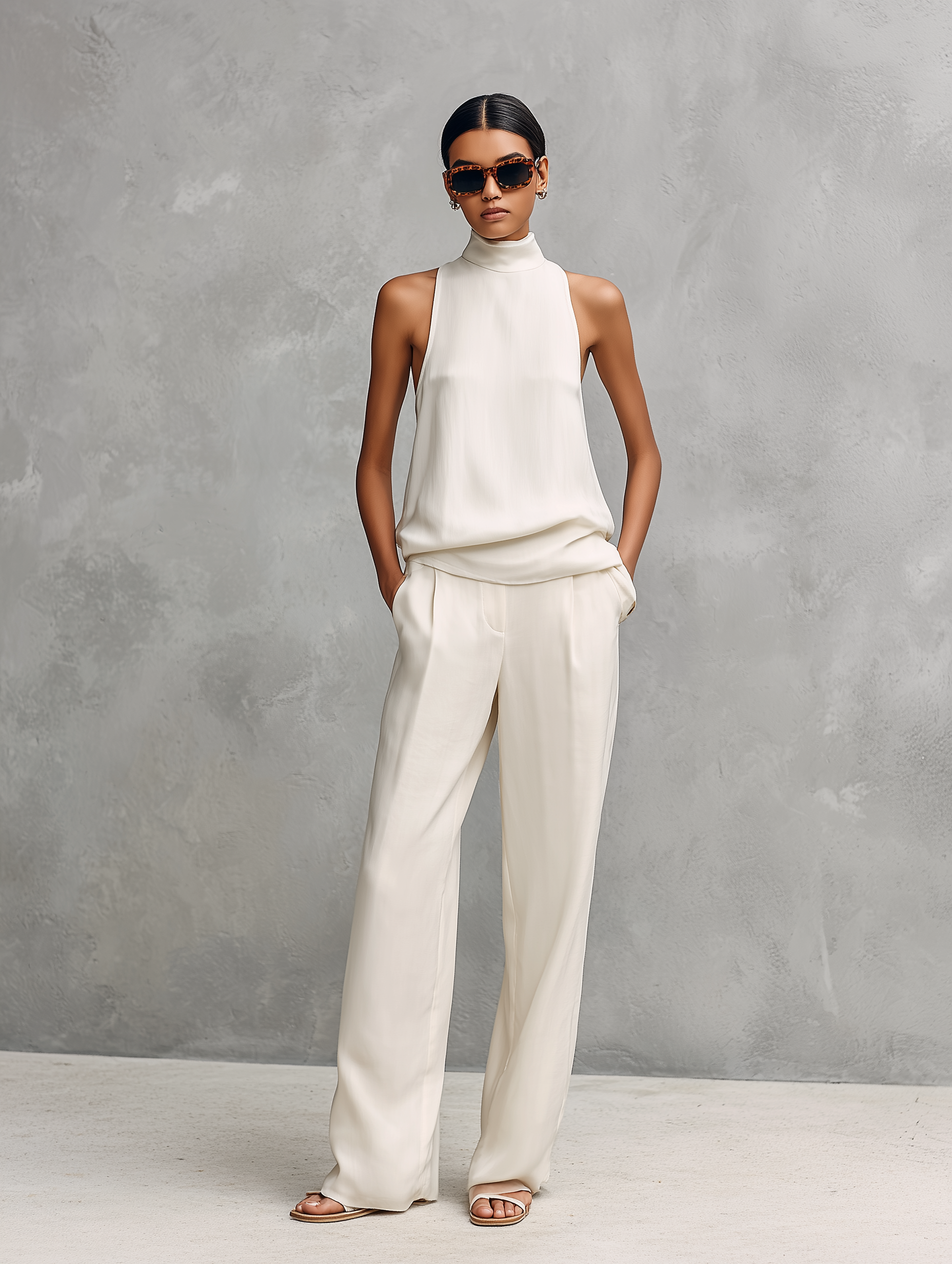 Black Cotton And Linen Trouser Suit Women UK – Sleeveless Top & Trousers Set, Smart Casual Brunch Holiday Outfit