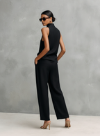 Black Cotton And Linen Trouser Suit Women UK – Sleeveless Top & Trousers Set, Smart Casual Brunch Holiday Outfit