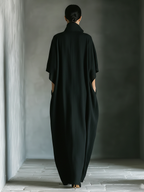 Black Cotton Blend Maxi Dress Women UK – Oversized Kimono-Sleeve Dress with Pockets, Garden Party Evening Gown