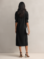 Black Cotton-Linen Blend Midi Dress for Women UK – Short-Sleeved Cocktail Garden Party Evening Gown