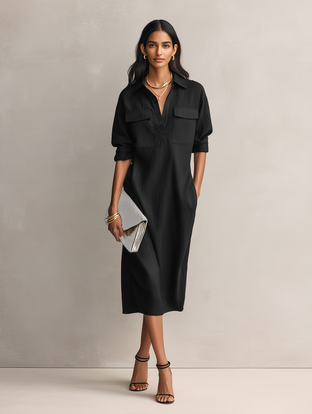 Black Cotton-Linen Blend Midi Dress for Women UK – Short-Sleeved Cocktail Garden Party Evening Gown