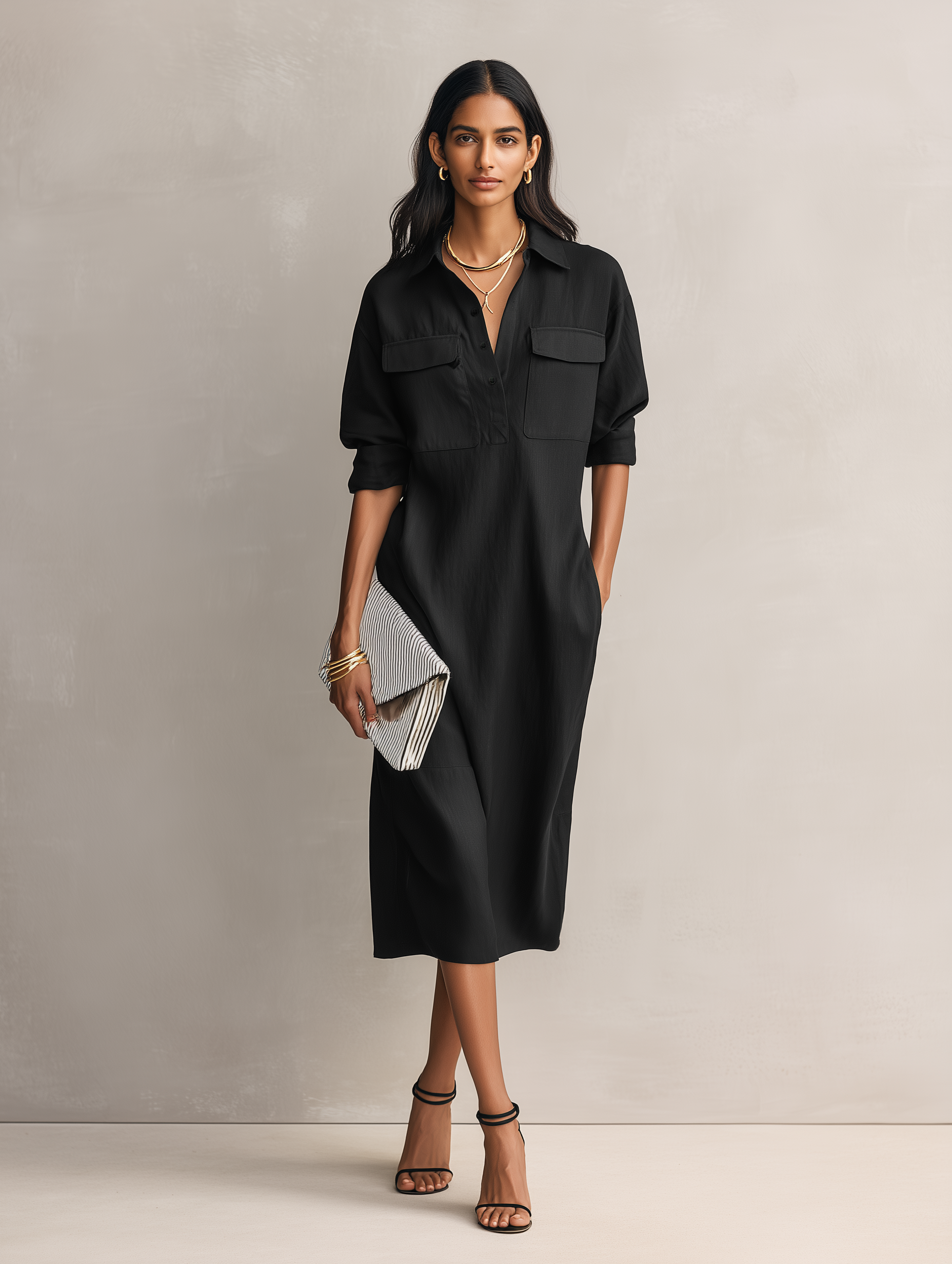Black Cotton-Linen Blend Midi Dress for Women UK – Short-Sleeved Cocktail Garden Party Evening Gown