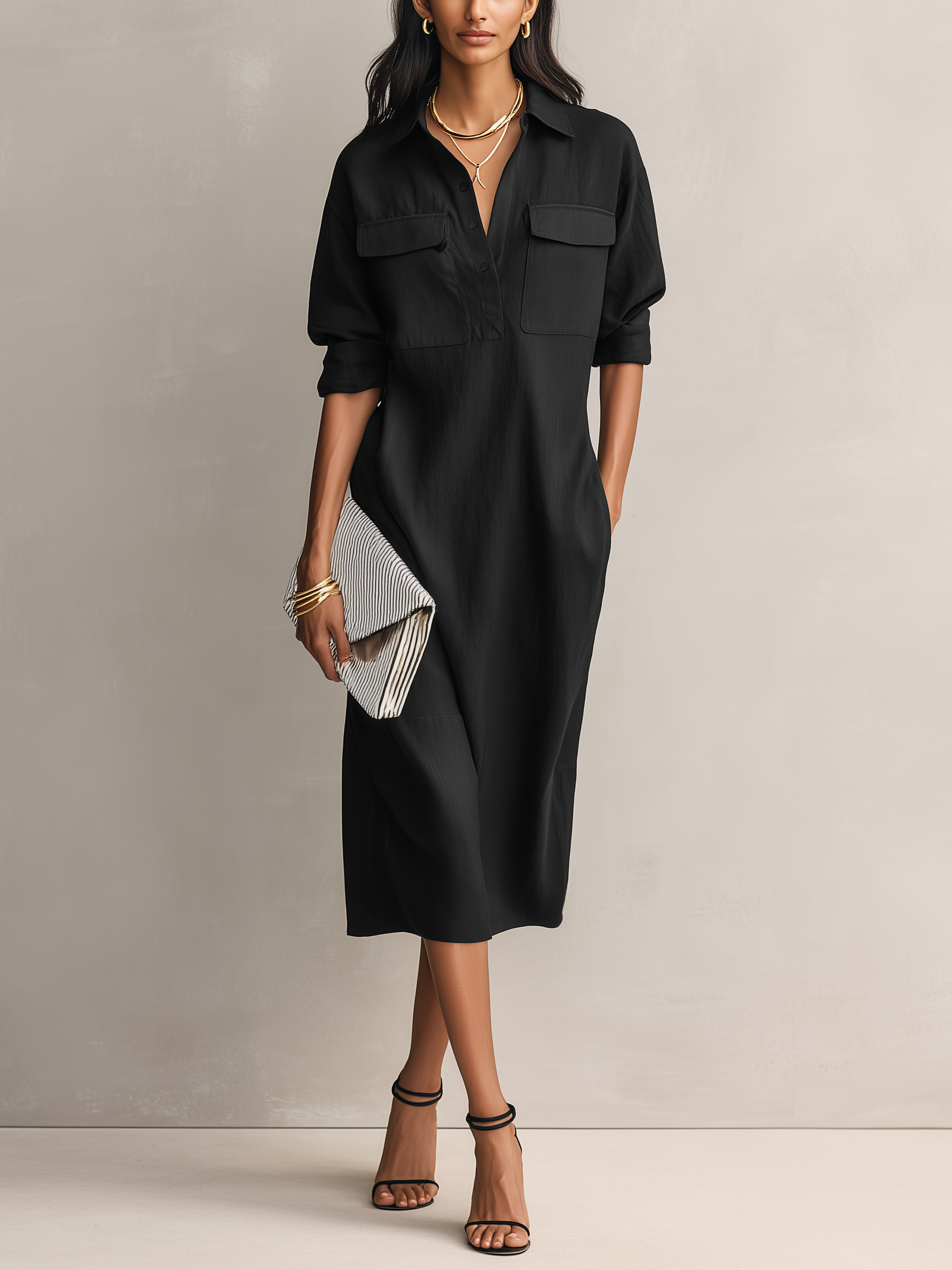 Black Cotton-Linen Blend Midi Dress for Women UK – Short-Sleeved Cocktail Garden Party Evening Gown