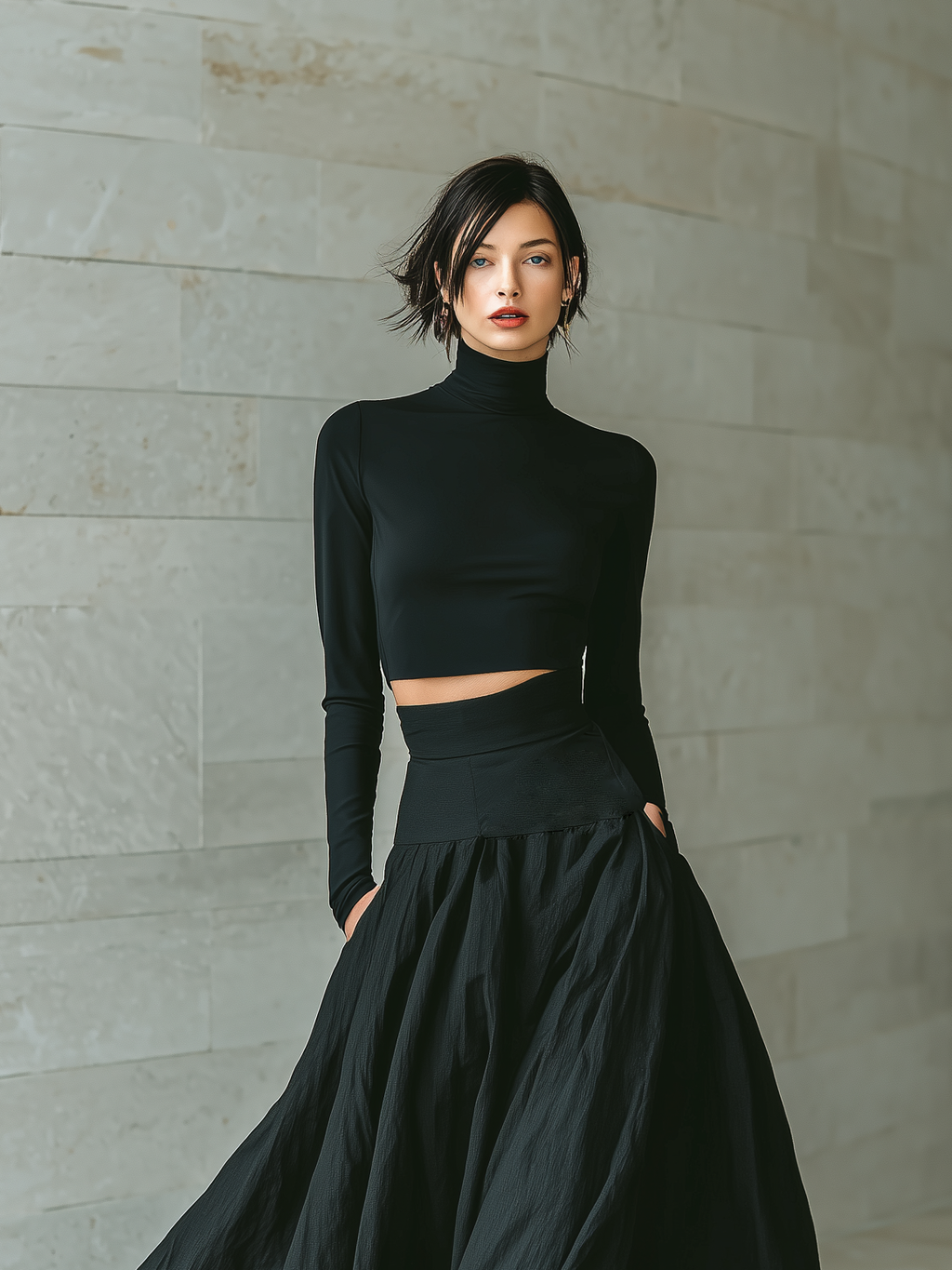 Black Fitted Turtleneck Cropped Top Women UK – Smart Casual Brunch Office Wear