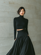 Black Fitted Turtleneck Cropped Top Women UK – Smart Casual Brunch Office Wear