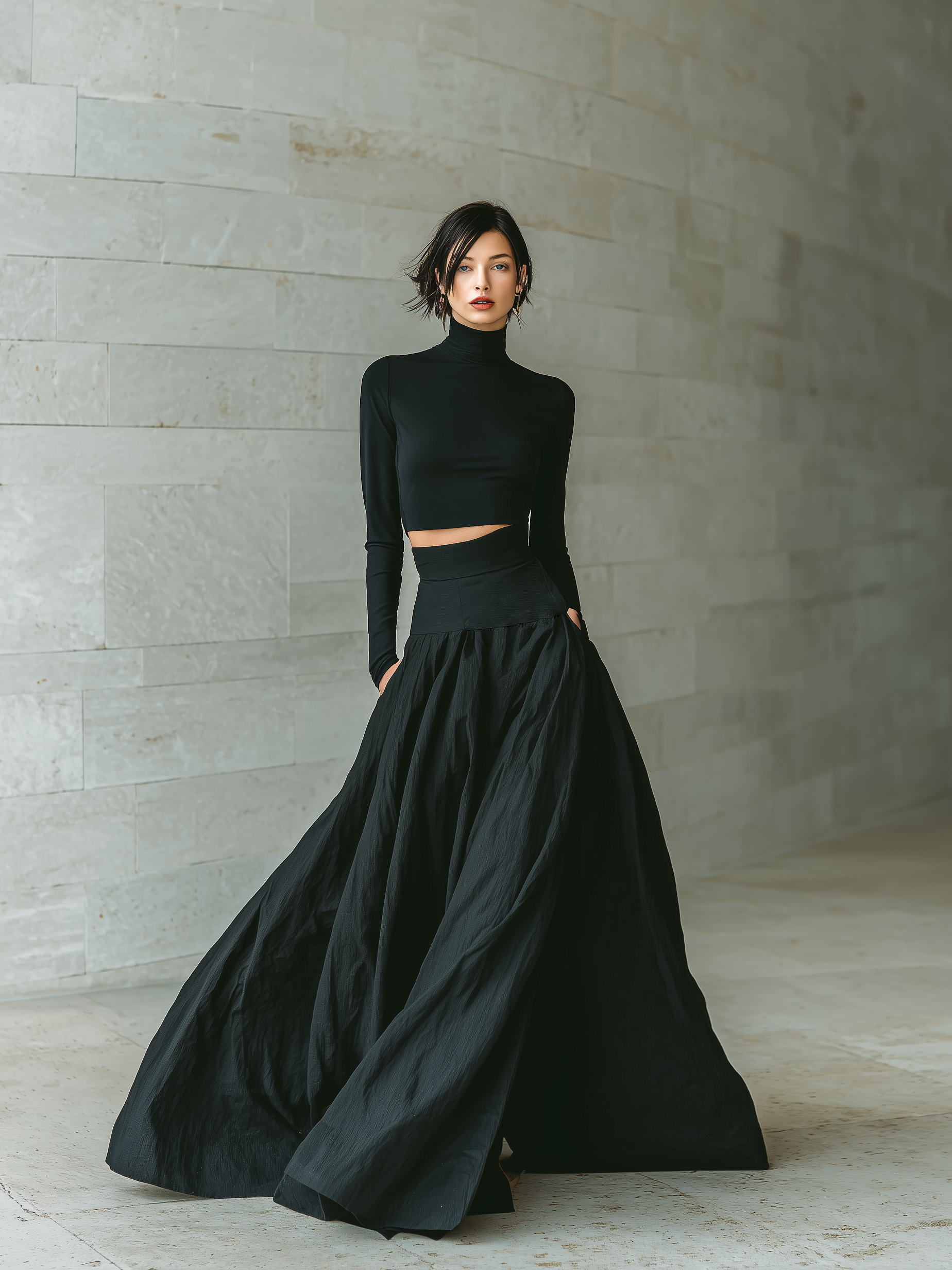Black Fitted Turtleneck Cropped Top Women UK – Smart Casual Brunch Office Wear