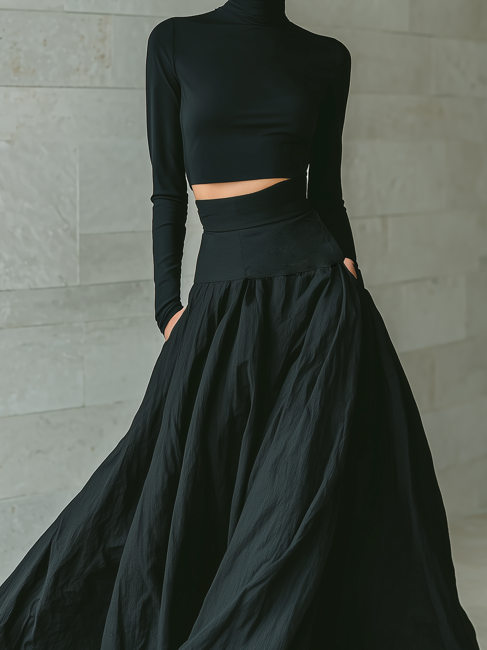 Black Fitted Turtleneck Cropped Top Women UK – Smart Casual Brunch Office Wear