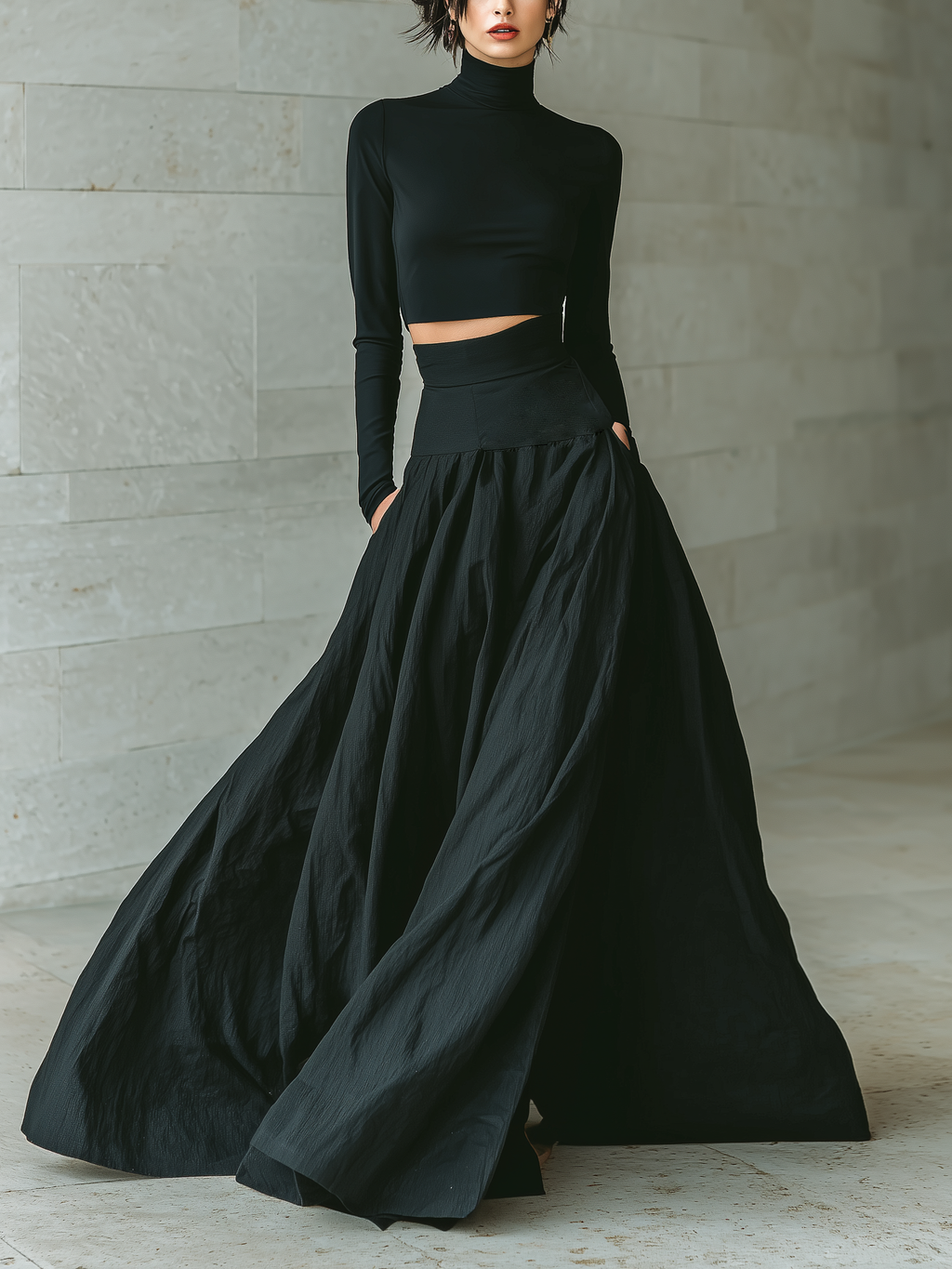 Black Fitted Turtleneck Cropped Top Women UK – Smart Casual Brunch Office Wear