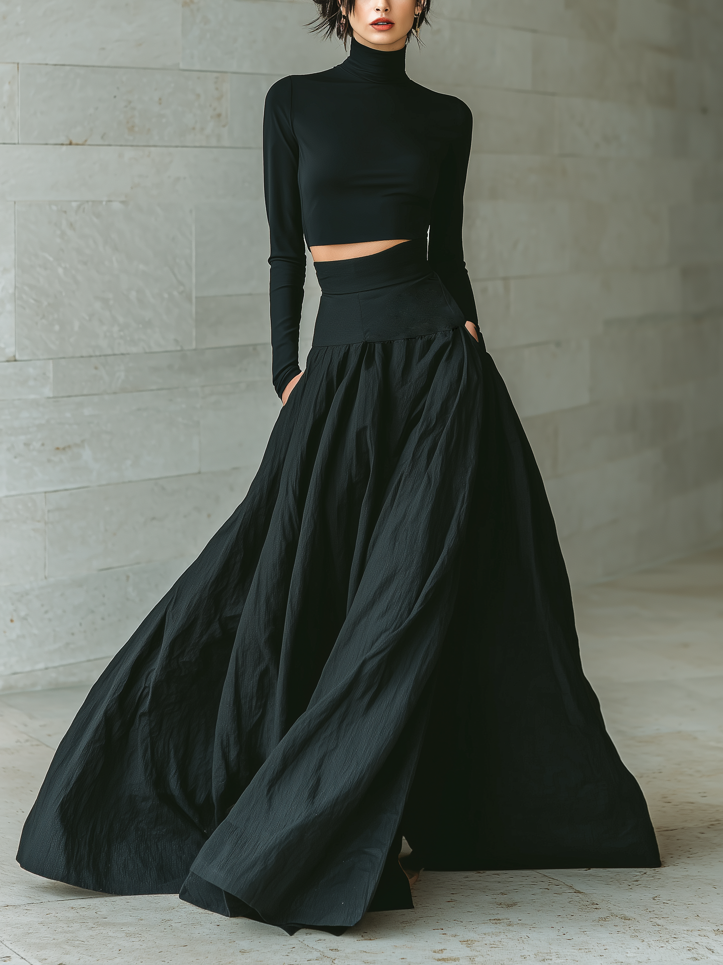 Black Fitted Turtleneck Cropped Top Women UK – Smart Casual Brunch Office Wear