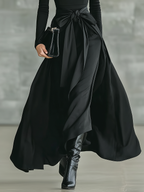 Black High-Neck High-Stretch Knitted and Satin Flared Maxi Dress Women UK – Wedding Guest Garden Party Evening Gown