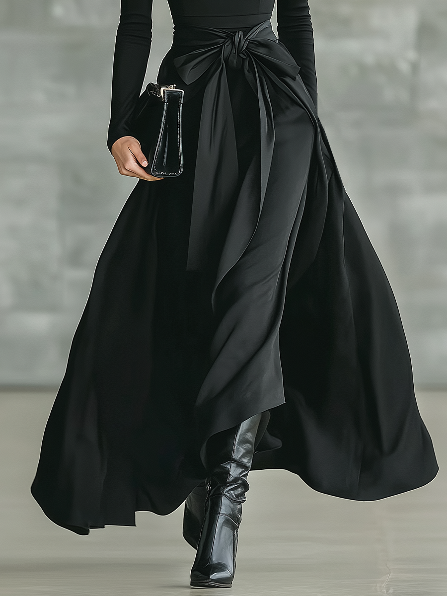 Black High-Neck High-Stretch Knitted and Satin Flared Maxi Dress Women UK – Wedding Guest Garden Party Evening Gown