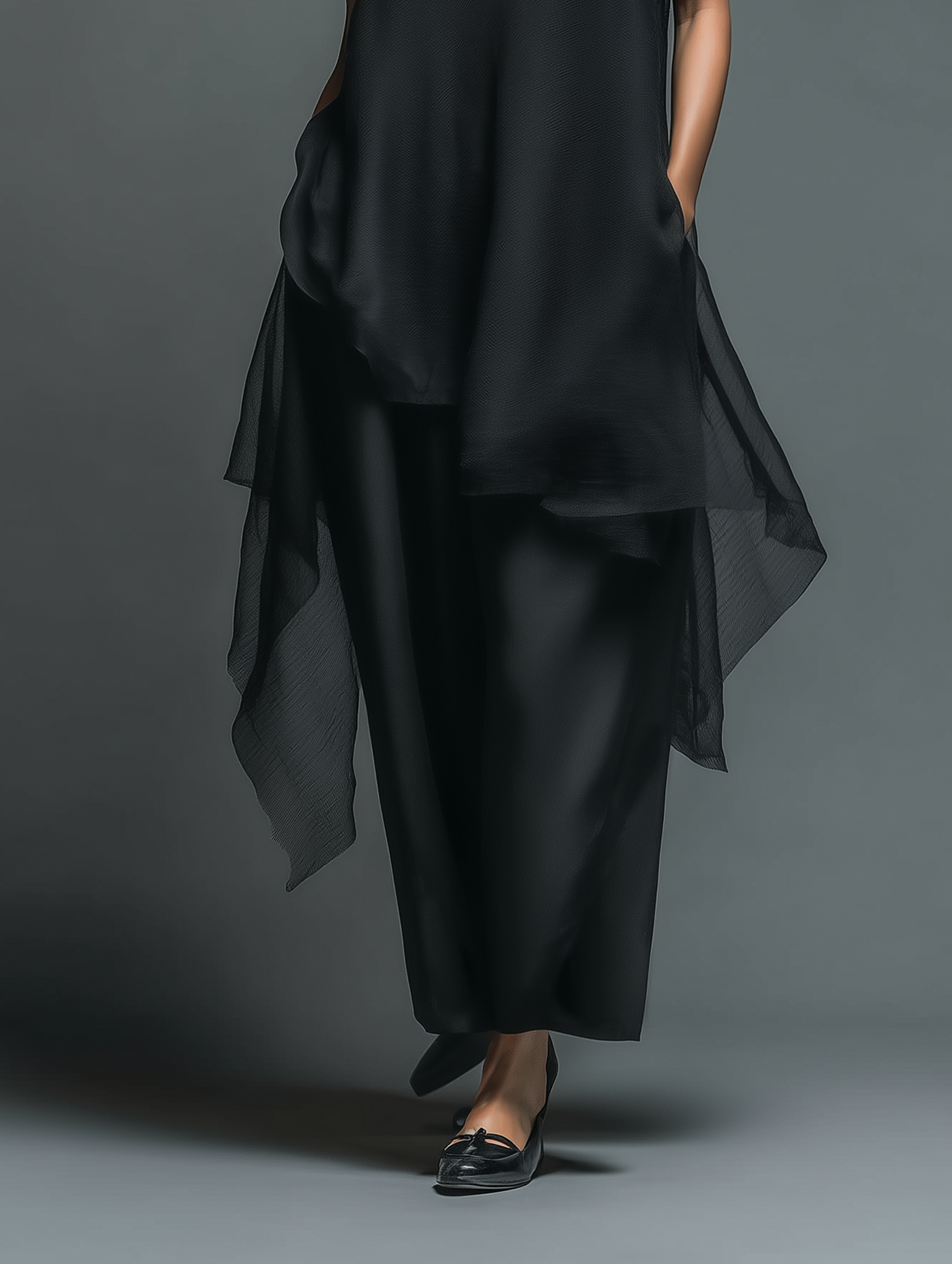 Black Imitation Acetate Slip Dress Women UK – Minimalist Maxi Dress with Chiffon Overlay, Wedding Guest Cocktail