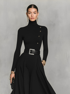 Black Knit High Neck Maxi Dress Women UK – Wedding Guest Cocktail Evening Gown, Formal Occasion