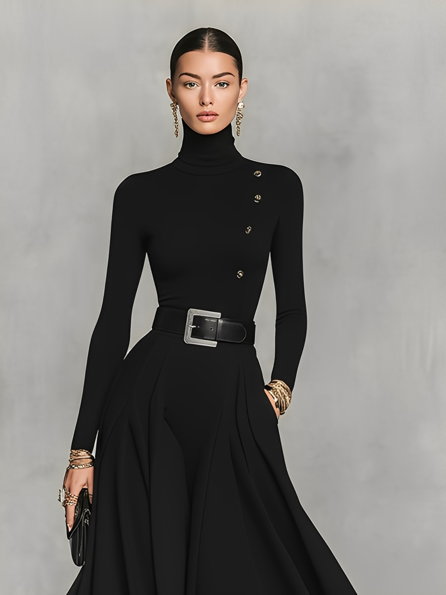 Black Knit High Neck Maxi Dress Women UK – Wedding Guest Cocktail Evening Gown, Formal Occasion