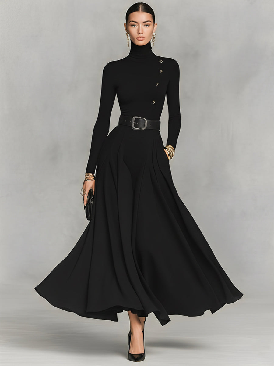 Black Knit High Neck Maxi Dress Women UK – Wedding Guest Cocktail Evening Gown, Formal Occasion