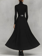 Black Knit High Neck Maxi Dress Women UK – Wedding Guest Cocktail Evening Gown, Formal Occasion