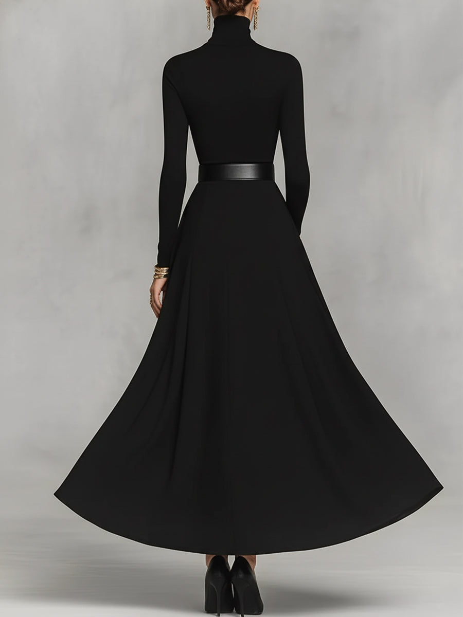 Black Knit High Neck Maxi Dress Women UK – Wedding Guest Cocktail Evening Gown, Formal Occasion
