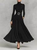 Black Knit High Neck Maxi Dress Women UK – Wedding Guest Cocktail Evening Gown, Formal Occasion