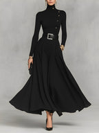 Black Knit High Neck Maxi Dress Women UK – Wedding Guest Cocktail Evening Gown, Formal Occasion