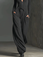 Black Knit Jumpsuit for Women UK – Sparkling Zipper Front, Smart Casual Holiday Wear