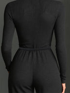 Black Knit Jumpsuit for Women UK – Sparkling Zipper Front, Smart Casual Holiday Wear