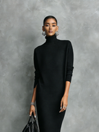 Black Knitted Turtleneck Midi Dress Women UK – Loose-fitting Long-sleeved Dress, Cocktail & Evening Gown