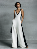 Black and White Cotton Linen Jumpsuit for Women UK – Smart Casual Holiday Wear, Cocktail