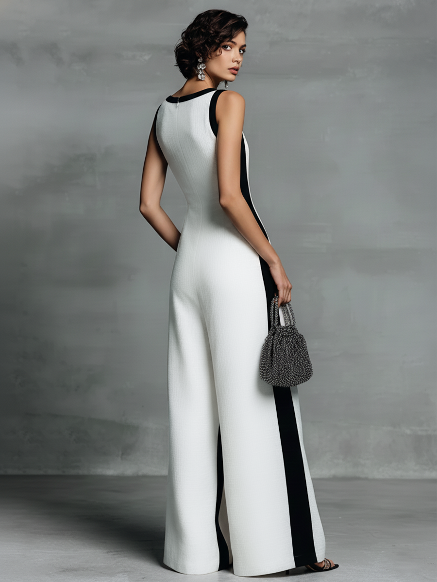 Black and White Cotton Linen Jumpsuit for Women UK – Smart Casual Holiday Wear, Cocktail