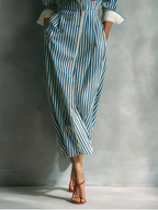 Blue And White Cotton Blend Striped Shirt Dress Women UK – Smart Casual Holiday Wear Brunch