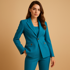 Blue Ladies Trouser Suit UK – Women's Blazer & Pants Set, Office Wear Workwear Formal Occasion