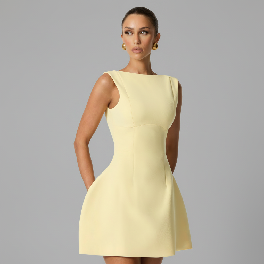 Boat Neck A-Line Mini Dress in Soft Cotton for Casual Summer Outings and Events