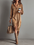Brown Corduroy Midi Dress Women UK – Loose Fit Evening Gown, Garden Party & Cocktail