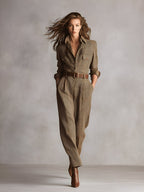 Brown Tweed Utility Jumpsuit for Women UK – Smart Casual Holiday Wear, Wedding Guest