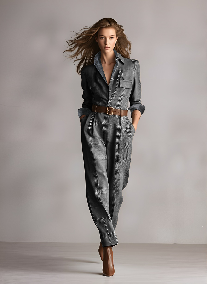 Brown Tweed Utility Jumpsuit for Women UK – Smart Casual Holiday Wear, Wedding Guest