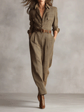 Brown Tweed Utility Jumpsuit for Women UK – Smart Casual Holiday Wear, Wedding Guest
